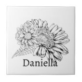 Chrysanthemum Black Line Drawing with Your Name  Tegeltje (Voorkant)
