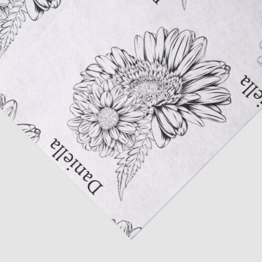 Chrysanthemum Black Line Drawing with Your Name  Tissuepapier (Detail)