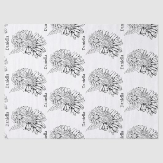 Chrysanthemum Black Line Drawing with Your Name  Tissuepapier (Voorkant)