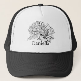 Chrysanthemum Black Line Drawing with Your Name  Trucker Pet