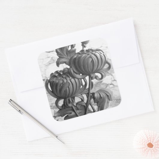 Chrysanthemum Black & White Square Stickers (Envelop)