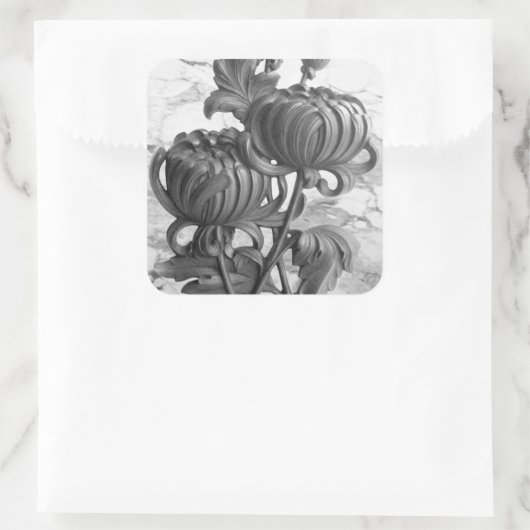 Chrysanthemum Black & White Square Stickers (Tas)