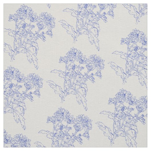 Chrysanthemum bloem Blauwe overzichtstekenstof Stof (Swatch)