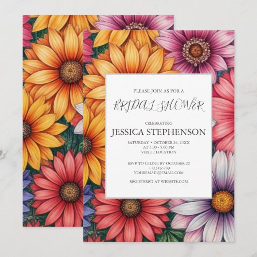 Chrysanthemum Bloem Bruids Douche Uitnodiging (Voorkant / Achterkant)