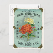Chrysanthemum Bloem Japans zijde Etiket Briefkaart (Voorkant / Achterkant)