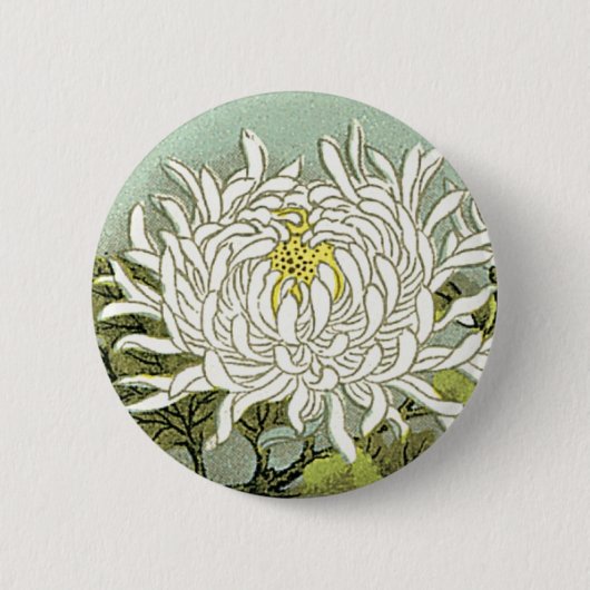 Chrysanthemum Bloem Japans zijde Etiket Ronde Button 5,7 Cm (Voorkant)