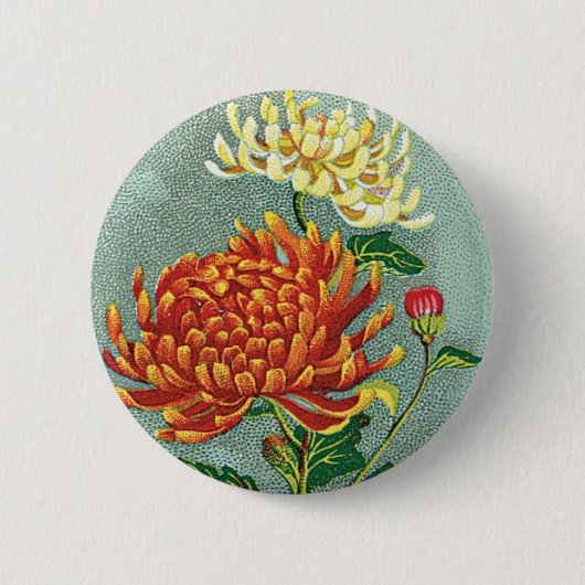 Chrysanthemum Bloem  Japans zijde Etiket Ronde Button 5,7 Cm (Voorkant)