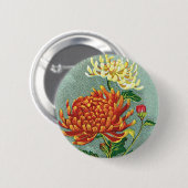 Chrysanthemum Bloem  Japans zijde Etiket Ronde Button 5,7 Cm (Voorkant /achterkant)