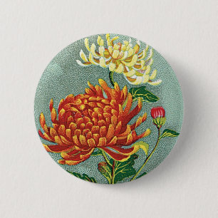 Chrysanthemum Bloem  Japans zijde Etiket Ronde Button 5,7 Cm
