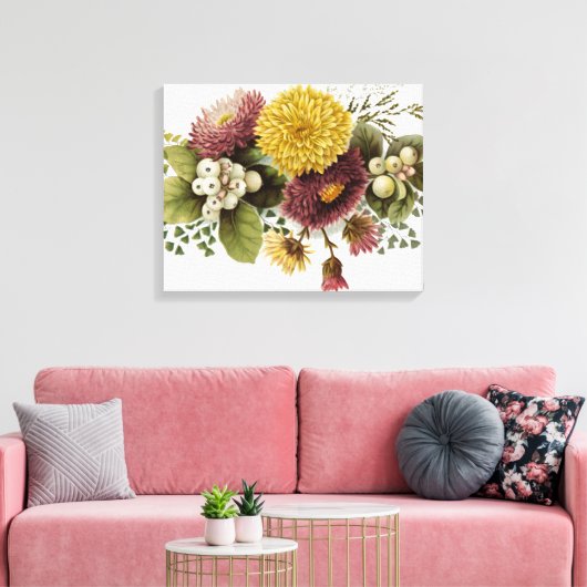 Chrysanthemum Bloem Mum Floral Canvas Afdruk (Insitu (Woonkamer))