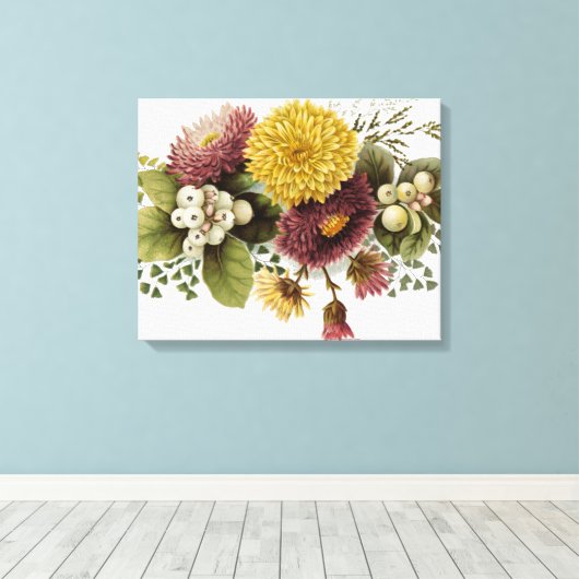 Chrysanthemum Bloem Mum Floral Canvas Afdruk (Insitu (Houten vloer))