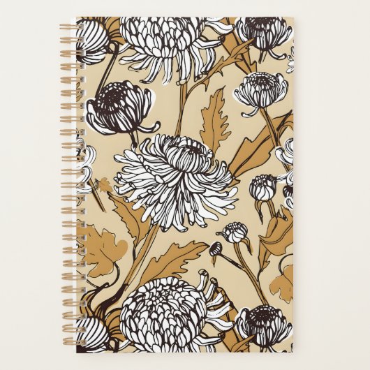 Chrysanthemum Bloem Naadloos Patroon Planner (Voorkant)