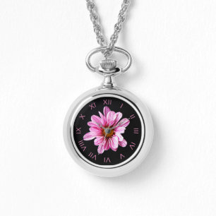 Chrysanthemum Bloem Roze Roman Num waa Horloge
