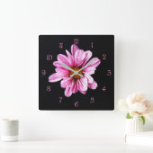 Chrysanthemum Bloem Roze Script Nummers wccnm Vierkante Klok (Huis)