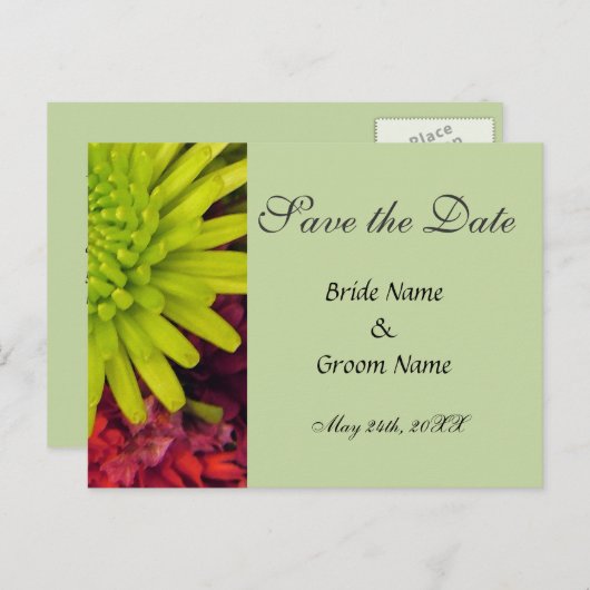 Chrysanthemum bloemen bewaren de datum postkaart. aankondigingskaart (Voorkant / Achterkant)