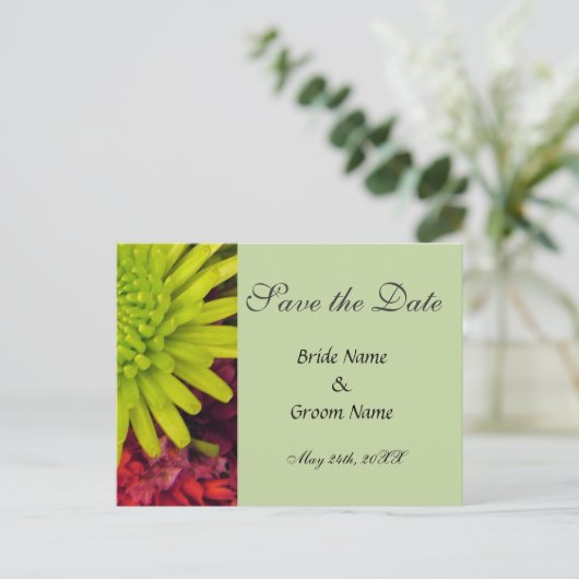 Chrysanthemum bloemen bewaren de datum postkaart. aankondigingskaart (Staand voorkant)