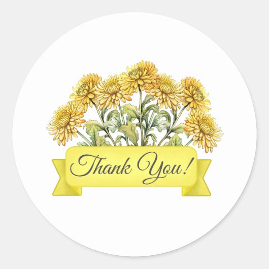 Chrysanthemum Bloemen Bloemen Bloemen Dank u Ronde Sticker (Voorkant)