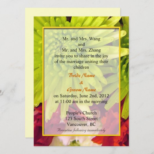 chrysanthemum bloemen bruiloft kaart (Voorkant / Achterkant)