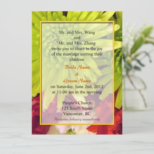 chrysanthemum bloemen bruiloft kaart (Staand voorkant)