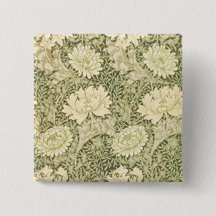 Chrysanthemum Bloempatroon (door William Morris) Vierkante Button 5,1 Cm