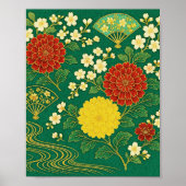 Chrysanthemum Breeze met Gouden Fans Poster (Voorkant)