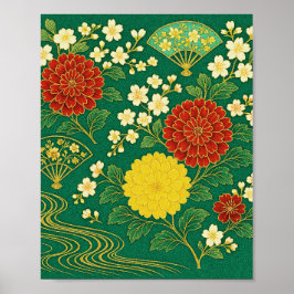 Chrysanthemum Breeze met Gouden Fans Poster