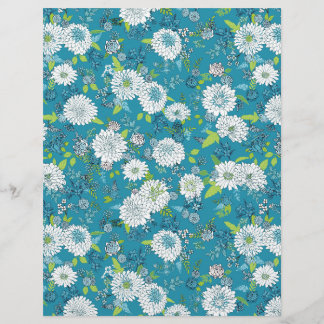 Chrysanthemum Chinoiserie Papier Blad, Turquoise