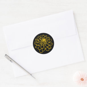 Chrysanthemum Drawing - Amber op zwart Ronde Sticker
