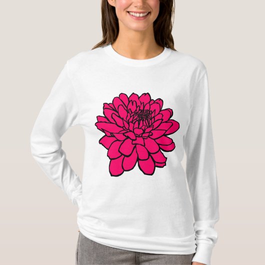 Chrysanthemum Drawing - Black en Neon Red T-shirt (Voorkant)