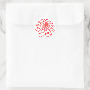 Chrysanthemum Drawing - Rood op wit Ronde Sticker