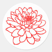 Chrysanthemum Drawing - Rood op wit Ronde Sticker (Voorkant)