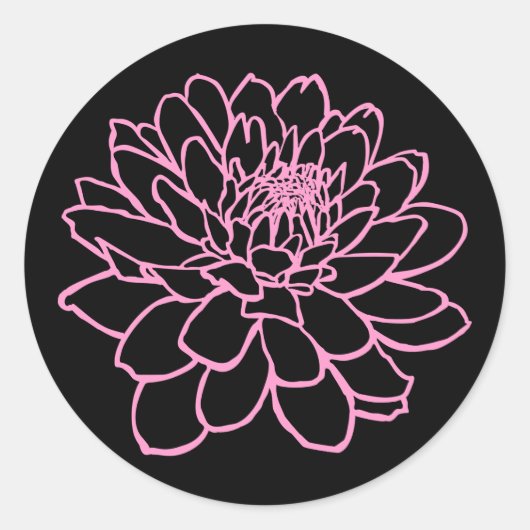Chrysanthemum Drawing - Roze op zwart Ronde Sticker (Voorkant)