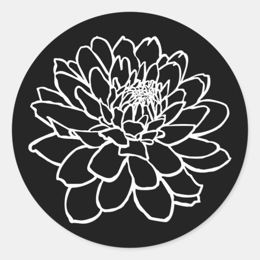 Chrysanthemum Drawing - White on Black Ronde Sticker (Voorkant)
