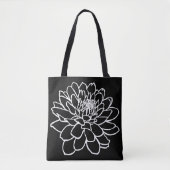 Chrysanthemum Drawing - White on Black Tote Bag (Voorkant)