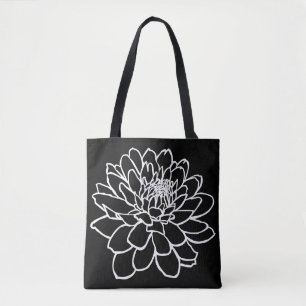 Chrysanthemum Drawing - White on Black Tote Bag