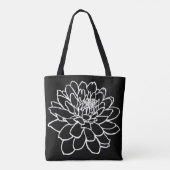 Chrysanthemum Drawing - White on Black Tote Bag (Achterkant)