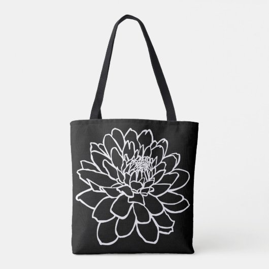 Chrysanthemum Drawing - White on Black Tote Bag (Achterkant)