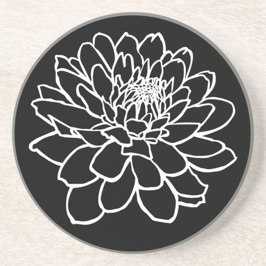 Chrysanthemum Drawing - White on Black Zandsteen Onderzetter (Voorkant)