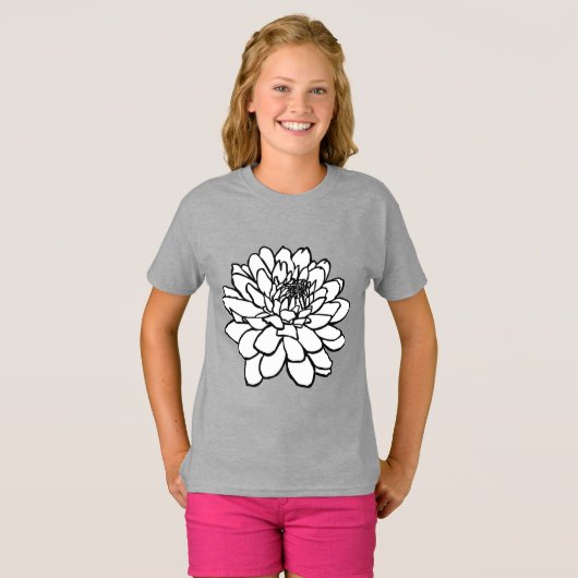 Chrysanthemum Drawing - Zwart-wit T-shirt (Voorkant volledig)