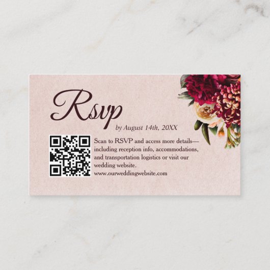 Chrysanthemum Elegant Bourgogne RSVP Card QR-code Informatiekaartje (Achterkant)