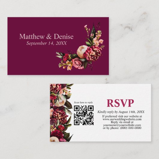 Chrysanthemum Elegant Burgundy RSVP Kaart QR Code (Voorkant / Achterkant)
