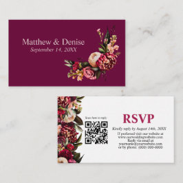 Chrysanthemum Elegant Burgundy RSVP Kaart QR Code