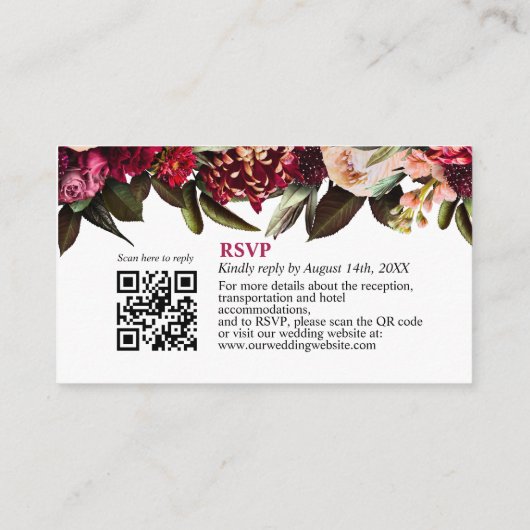 Chrysanthemum Elegant Burgundy RSVP Kaart QR Code (Achterkant)