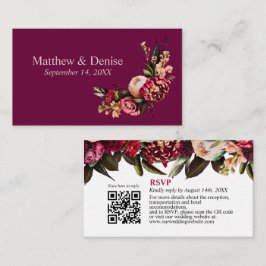 Chrysanthemum Elegant Burgundy RSVP-kaart QR-code Informatiekaartje