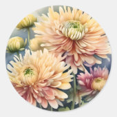 Chrysanthemum Elegante Bloemen Ronde Sticker (Voorkant)