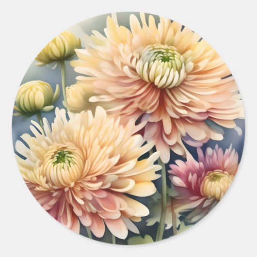 Chrysanthemum Elegante Bloemen Ronde Sticker (Voorkant)
