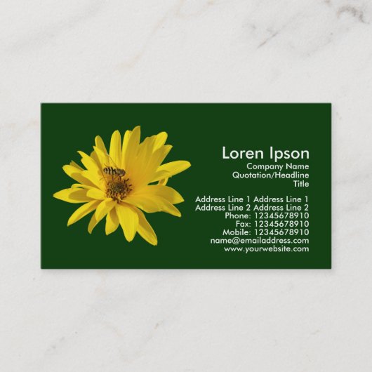 Chrysanthemum en Hover Fly - Donkergroen Visitekaartje (Voorkant)