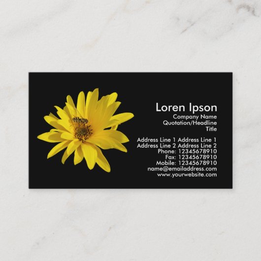 Chrysanthemum en Hover Fly - Zwart Visitekaartje (Voorkant)