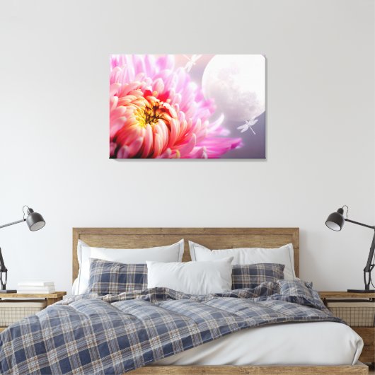 Chrysanthemum en Moon Canvas Afdruk (Insitu (Slaapkamer))