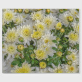 Chrysanthemum Floral Yellow Green White Cadeaupapier (Vlak)